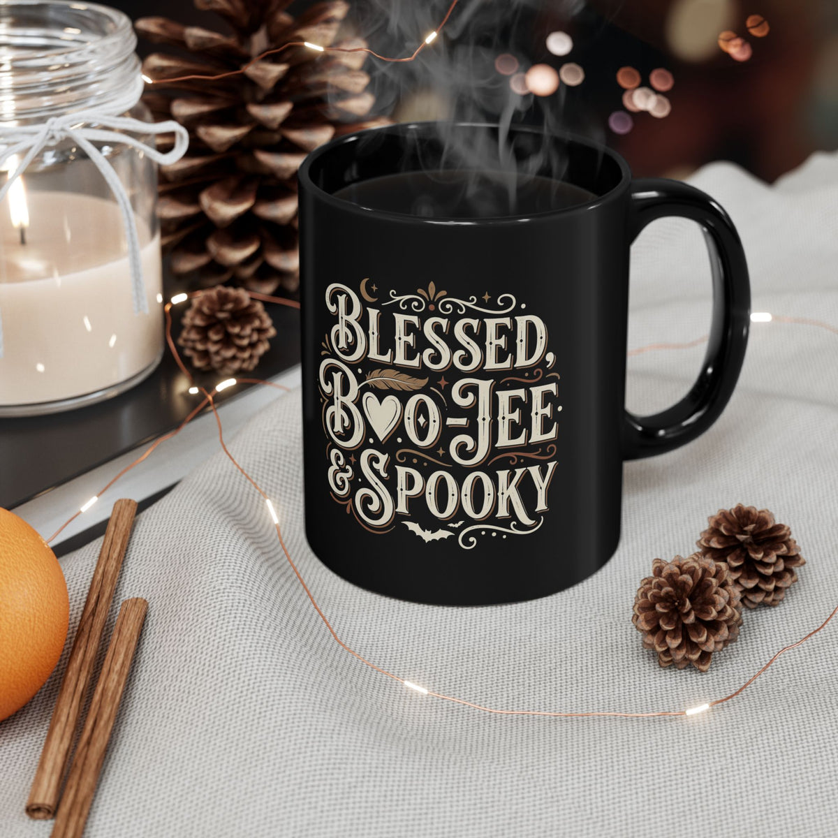 Blessed, Boo-jee & Spooky Black Mug — Halloween Gothic Coffee Cup (11oz & 15oz)