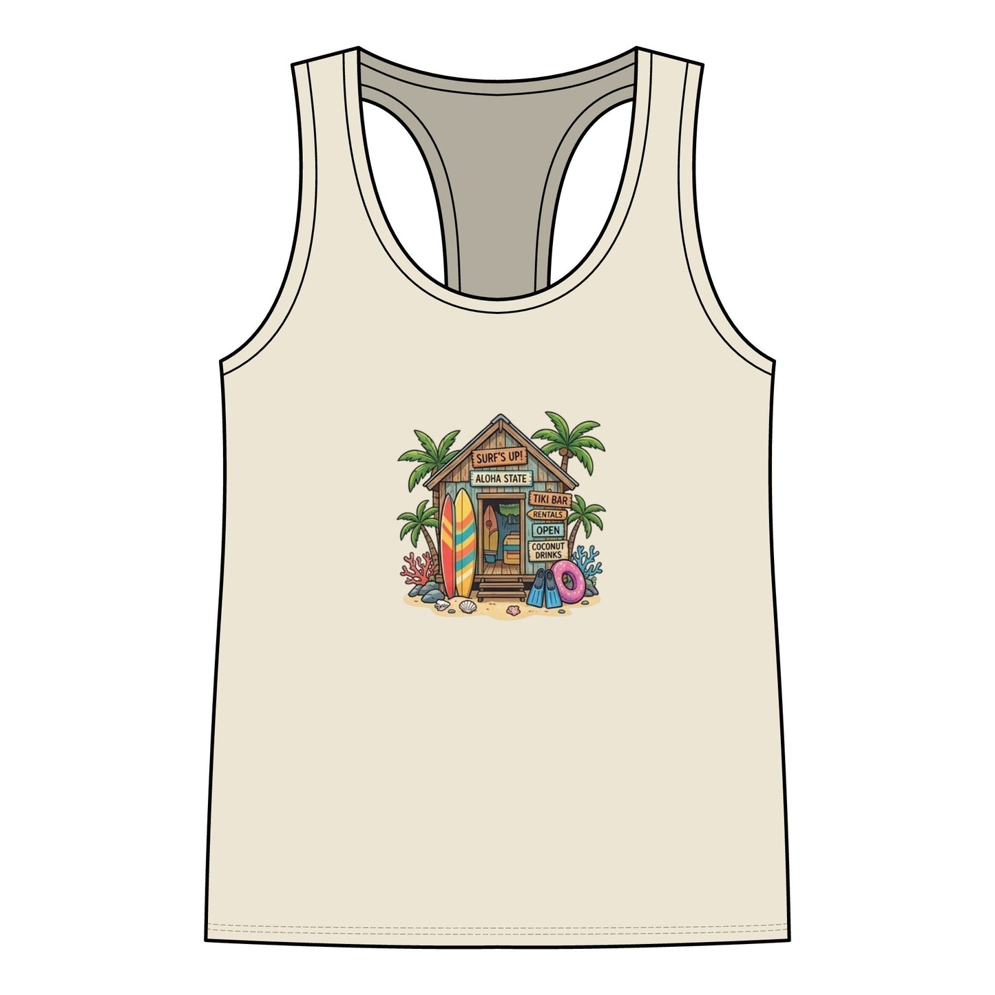 Women’s Racerback Tank — Tropical Surf Shack Graphic