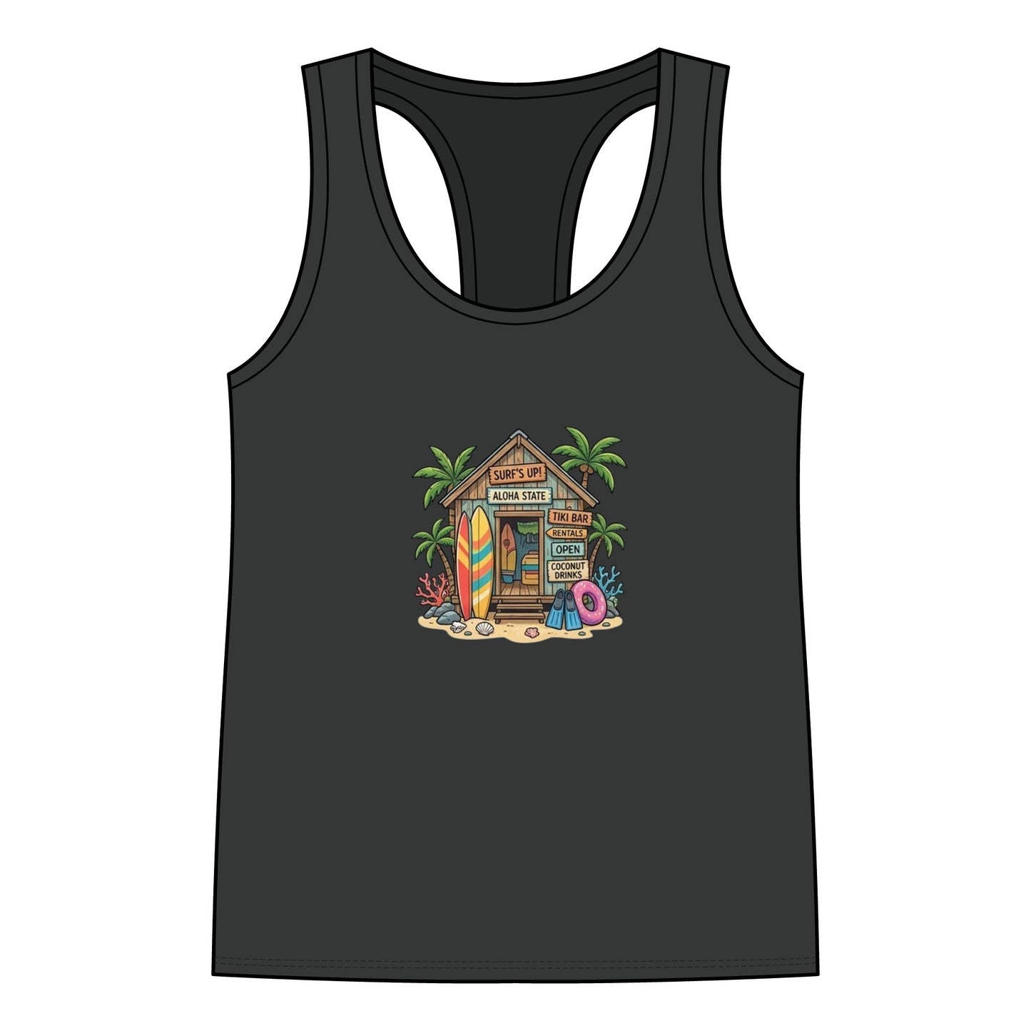 Women’s Racerback Tank — Tropical Surf Shack Graphic