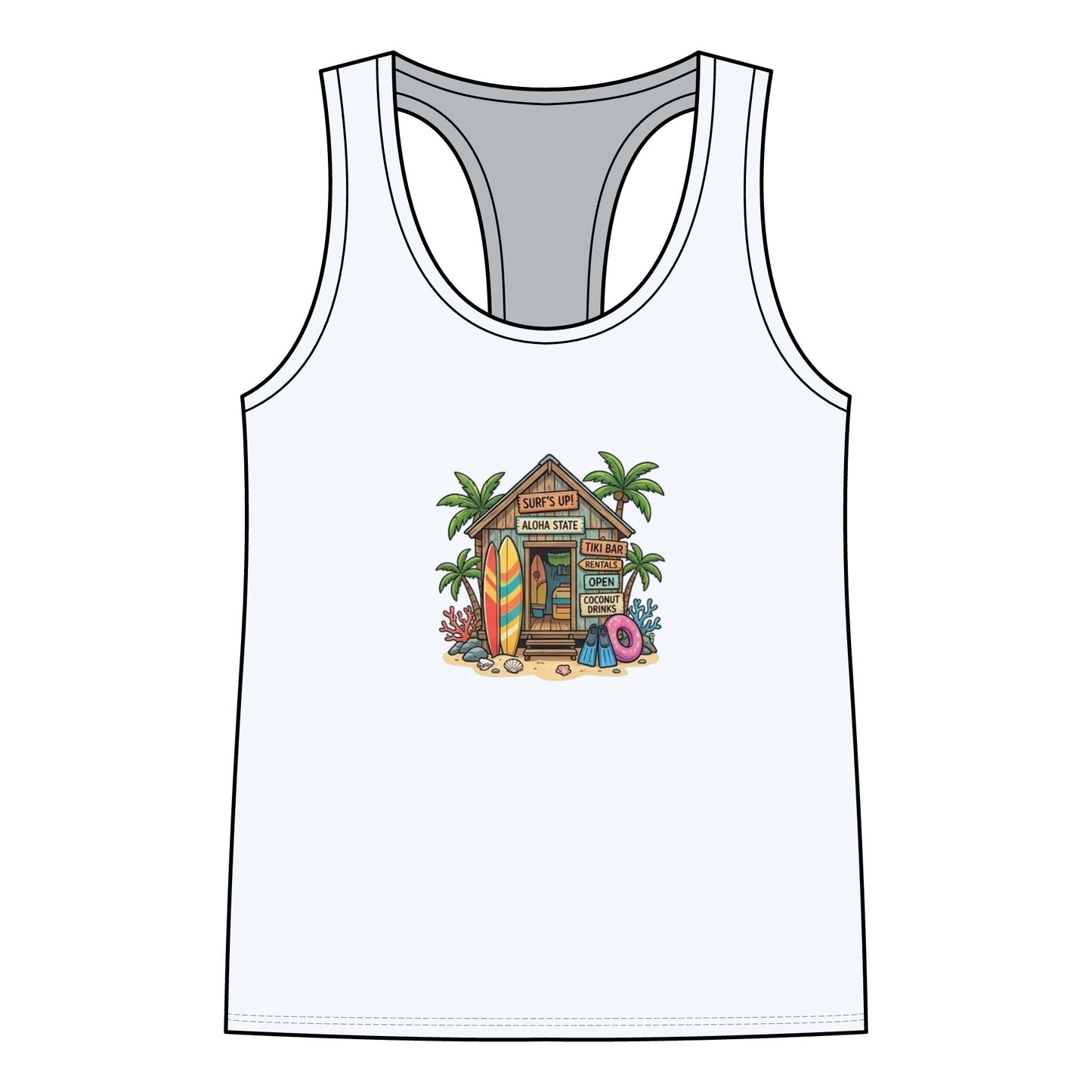 Women’s Racerback Tank — Tropical Surf Shack Graphic