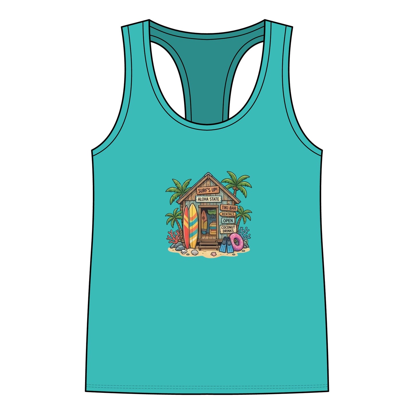 Women’s Racerback Tank — Tropical Surf Shack Graphic