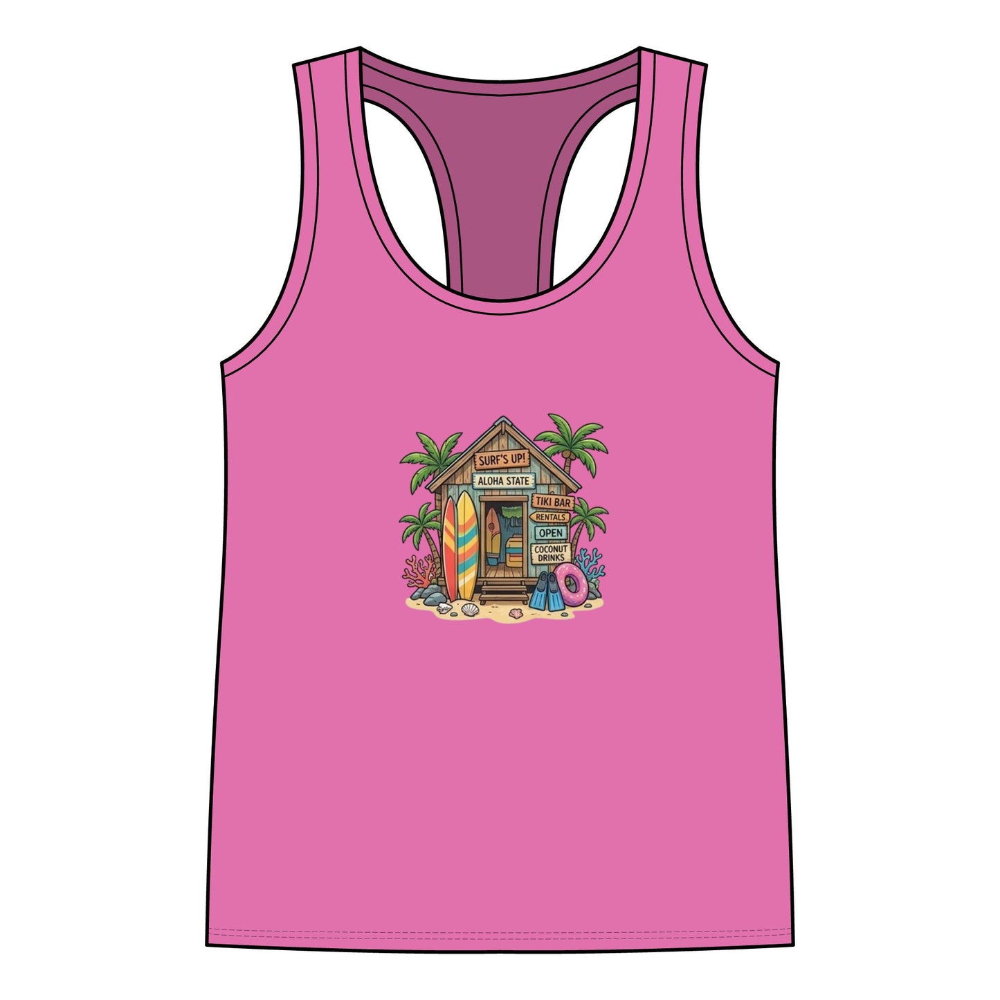 Women’s Racerback Tank — Tropical Surf Shack Graphic