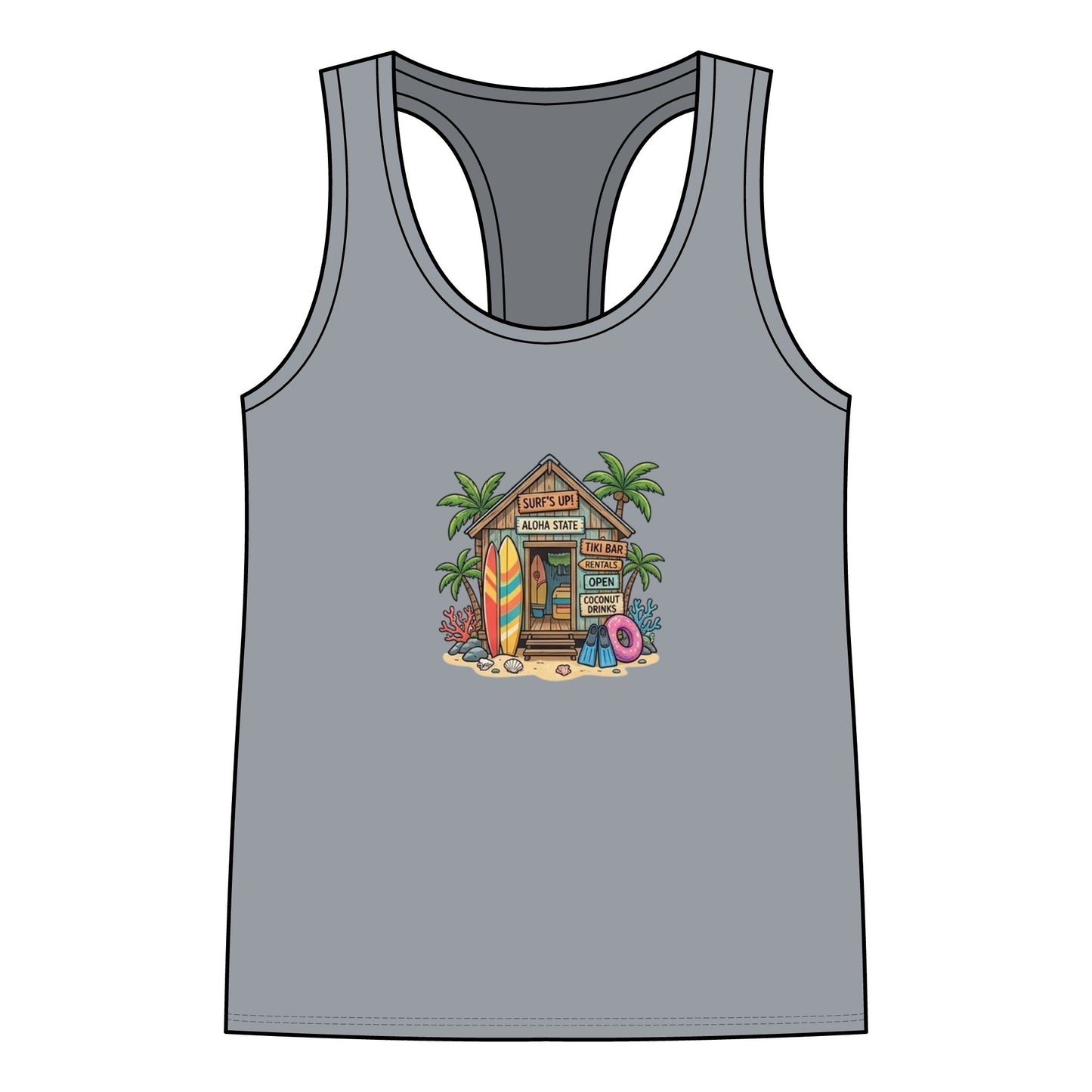 Women’s Racerback Tank — Tropical Surf Shack Graphic