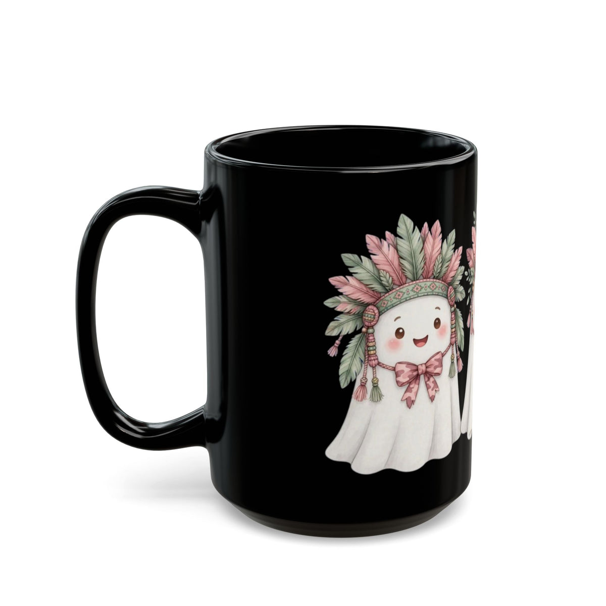Cute Ghost Mug with Feather Headdress — Halloween Coffee Cup