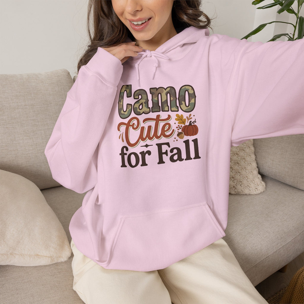 Camo Cute for Fall Hoodie — Autumn Camo Graphic Pullover for Women & Kids