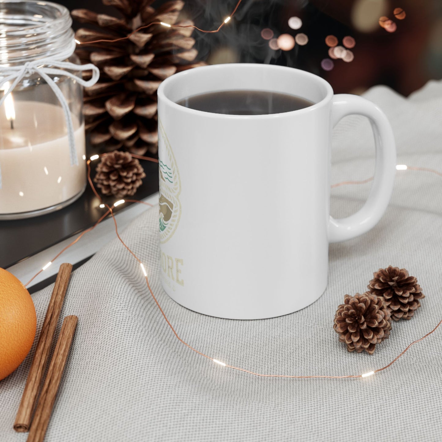 Nautical 'Knot Shore' Ceramic Mug — Lighthouse Ocean Waves Coffee Cup (11oz/15oz)