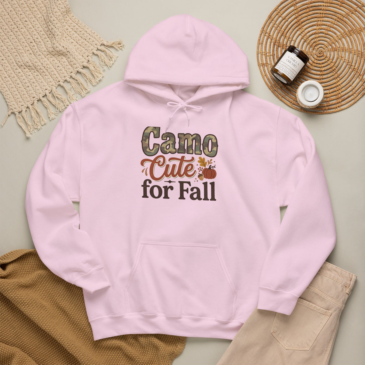 Camo Cute for Fall Hoodie — Autumn Camo Graphic Pullover for Women & Kids