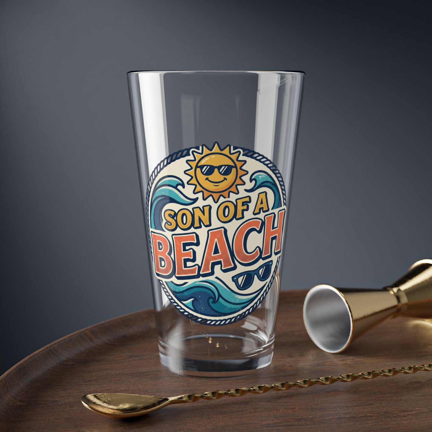 Son of a Beach Mixing Glass | 16oz Beachy Sun Waves Design