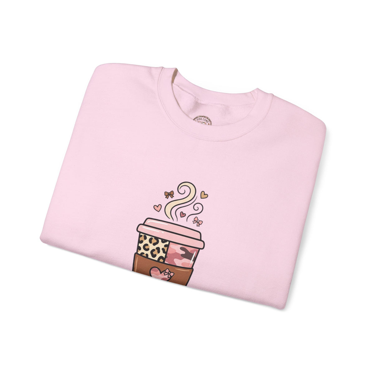Coffee Lover Sweatshirt — Pink Leopard Coffee Cup Graphic Crewneck