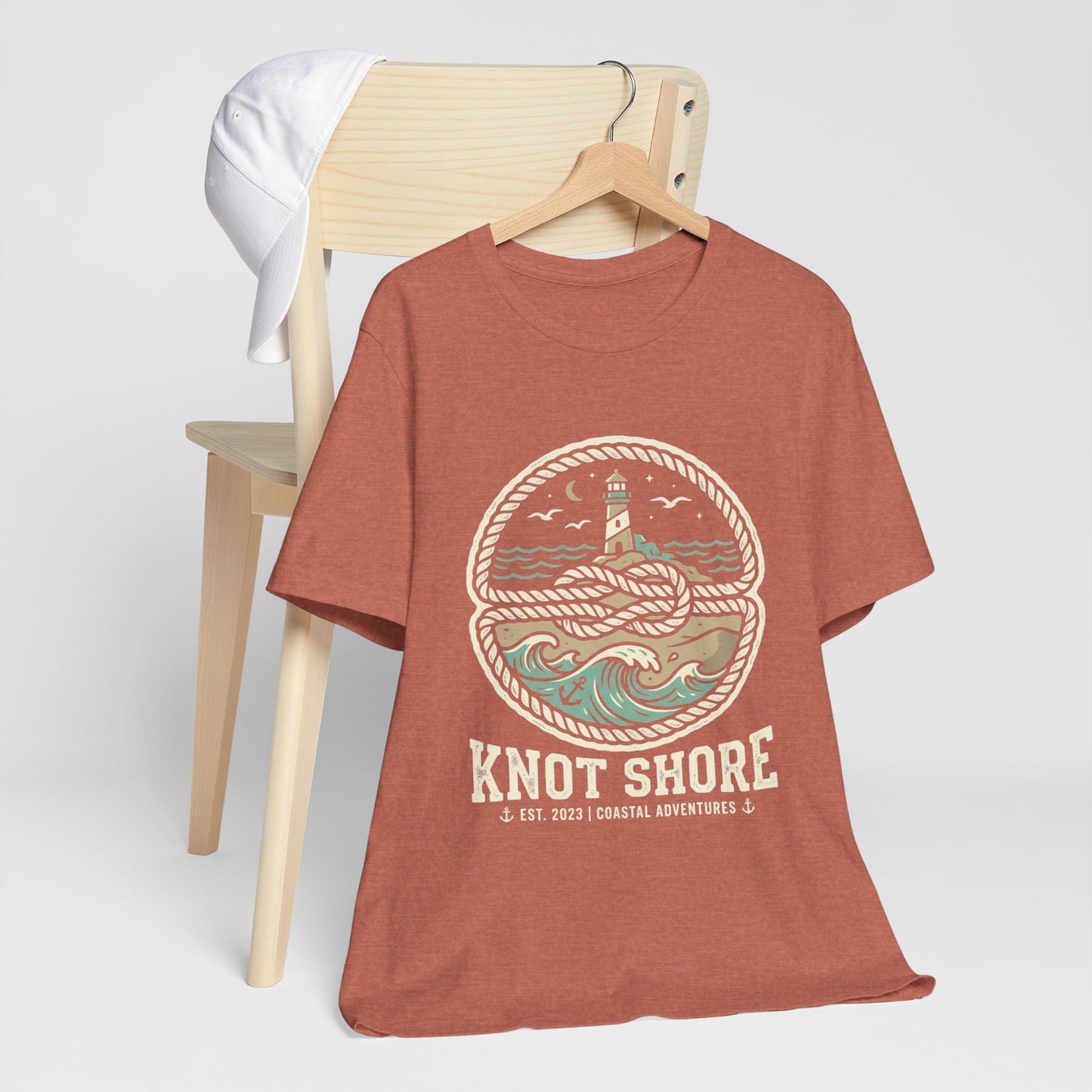 Knot Shore lighthouse rope waves T-Shirt | Coastal graphic tee