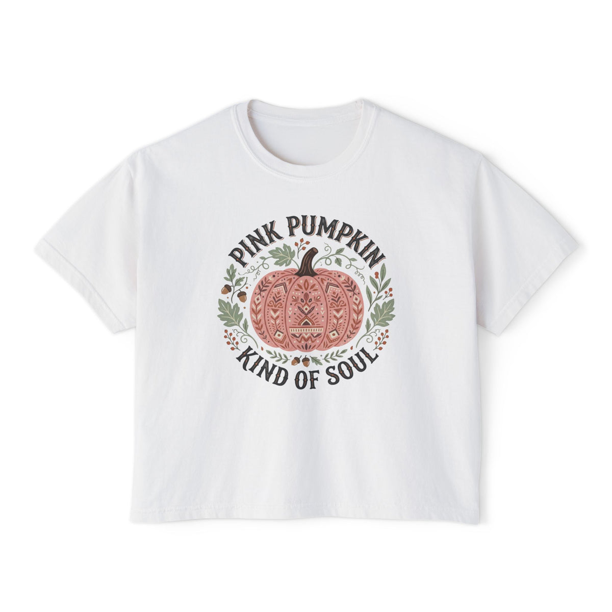 Pink Pumpkin Kind of Soul Boxy Tee — Women's Fall Pumpkin Graphic T-Shirt