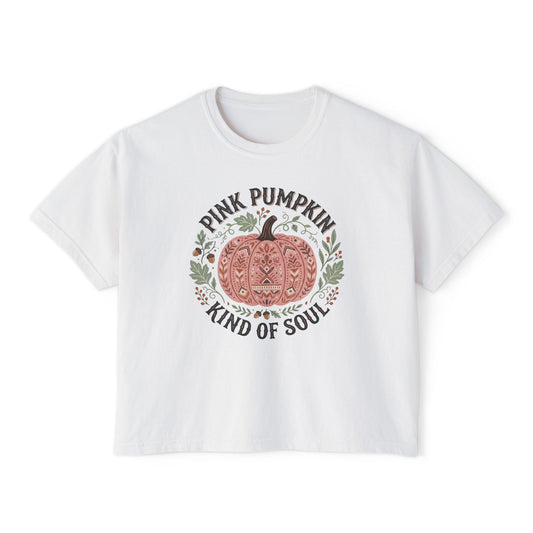 Pink Pumpkin Kind of Soul Boxy Tee — Women's Fall Pumpkin Graphic T-Shirt