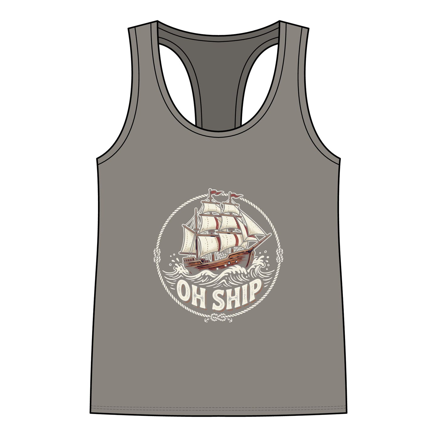 Sailboat "Oh Ship" Racerback Tank — Women's Nautical Graphic Tank Top
