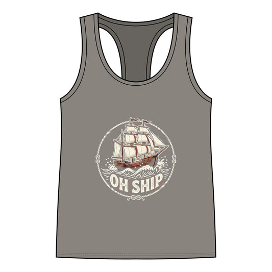 Sailboat "Oh Ship" Racerback Tank — Women's Nautical Graphic Tank Top