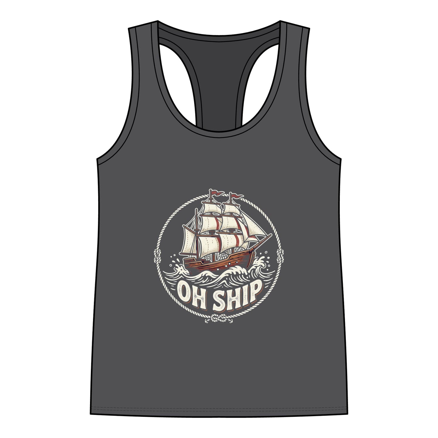 Sailboat "Oh Ship" Racerback Tank — Women's Nautical Graphic Tank Top