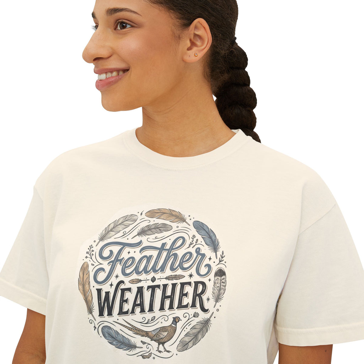 Feather Weather Women's Boxy Tee — Vintage Bird Nature Graphic
