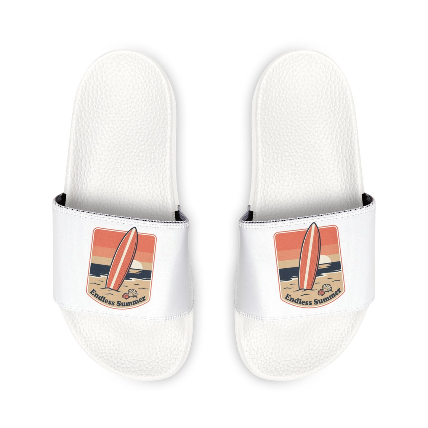 Surf Vibes Women's Slide Sandals — Removable Strap, Retro Surfboard Design