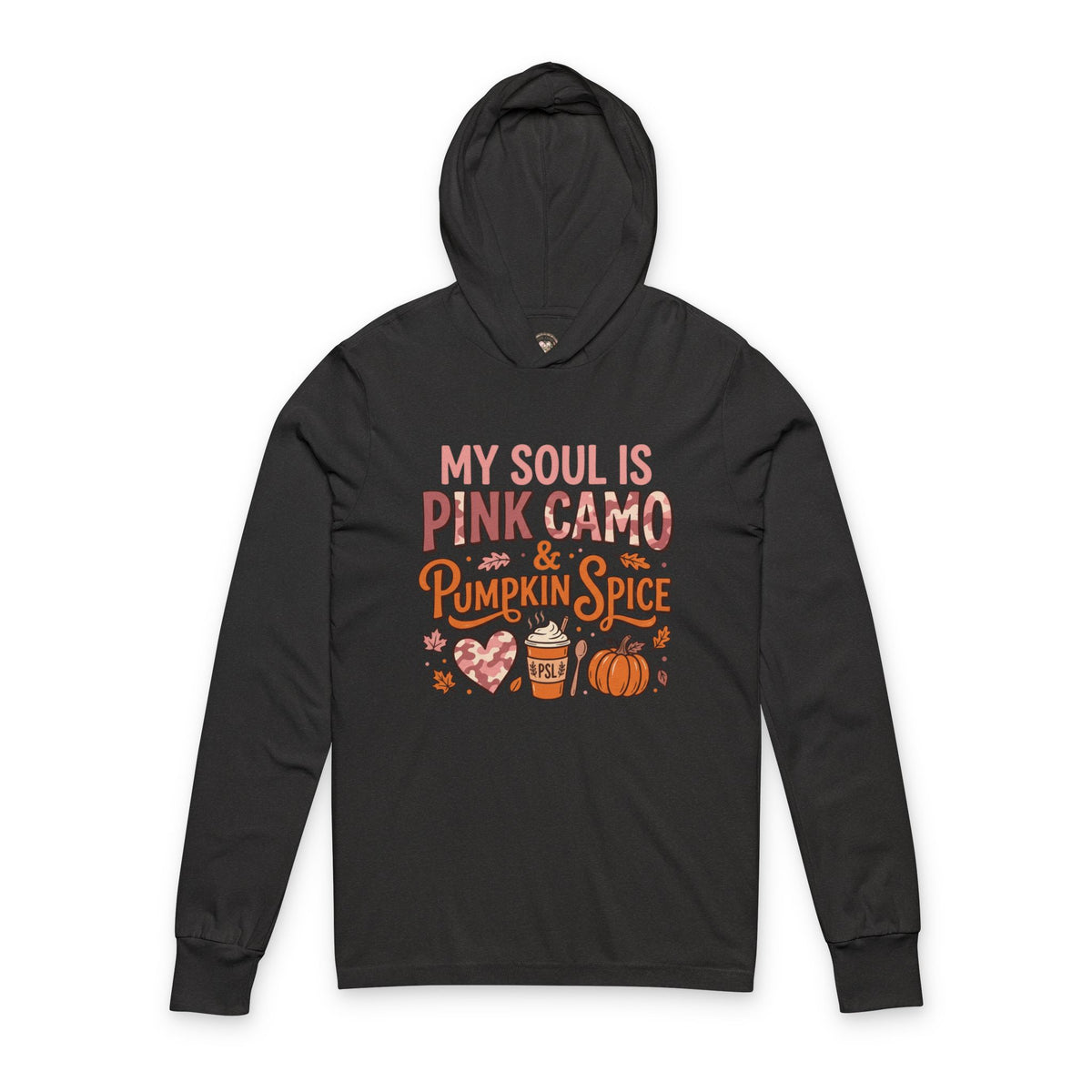 Pumpkin Spice & Pink Camo Hoodie Tee — "My Soul Is Pink Camo & Pumpkin Spice" Fall Shirt