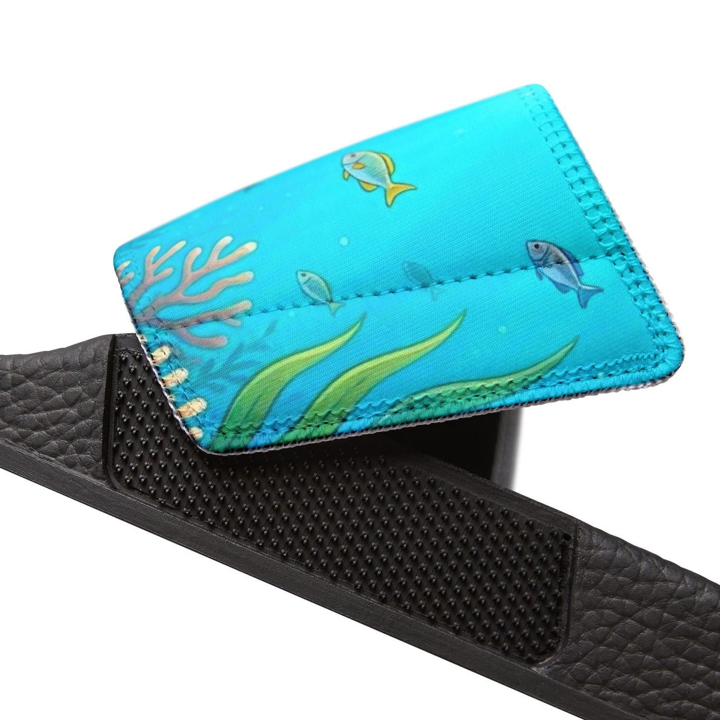 Women's Removable-Strap Slide Sandals — Aqua Gradient with Gold Leaf Accent