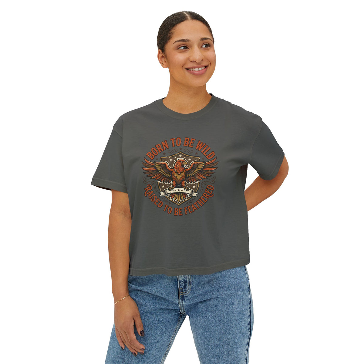 Born to Be Wild Eagle Graphic Tee — Women's Boxy Cropped T-Shirt