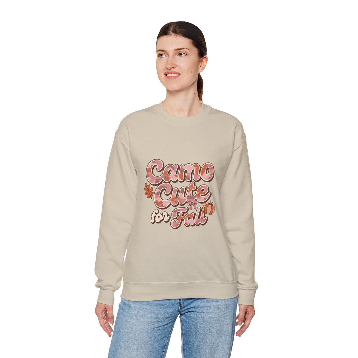 Fall 'Camo Cute for Fall' Crewneck Sweatshirt — Women's Autumn Graphic Pullover