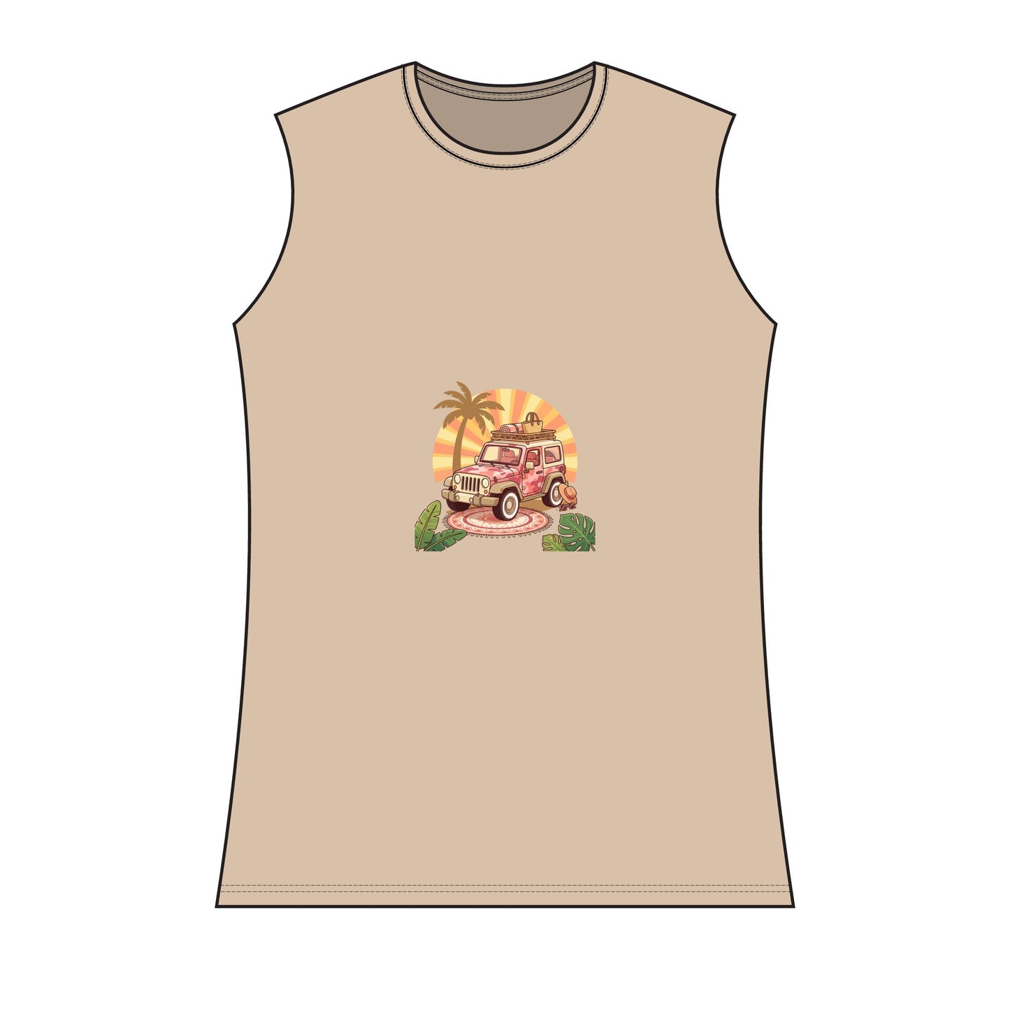 Vintage Jeep Sunset Tank Top — Retro Beach Road Trip Graphic for Women