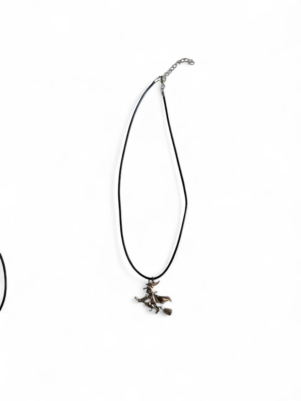 Boo-tiful Flying Witch Necklace | Silver Witch on Broom Pendant | Halloween Cord Necklace | Boo-tiful Souls Collection