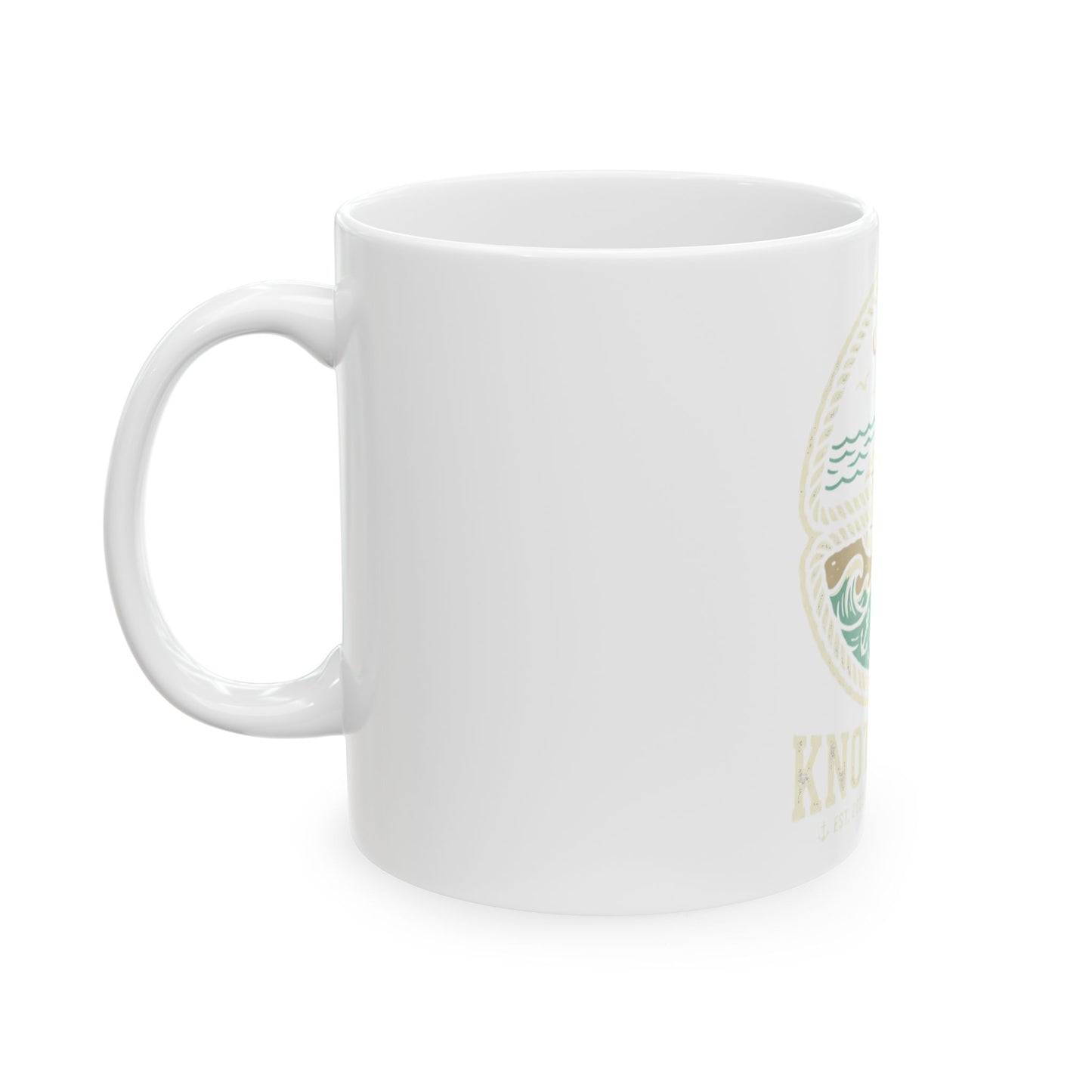 Nautical 'Knot Shore' Ceramic Mug — Lighthouse Ocean Waves Coffee Cup (11oz/15oz)