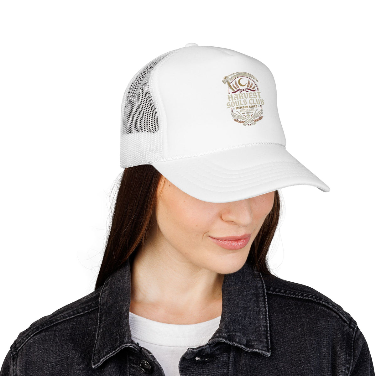 Harvest Souls Club Foam Trucker Hat - Vintage Farm Crest Mesh Cap