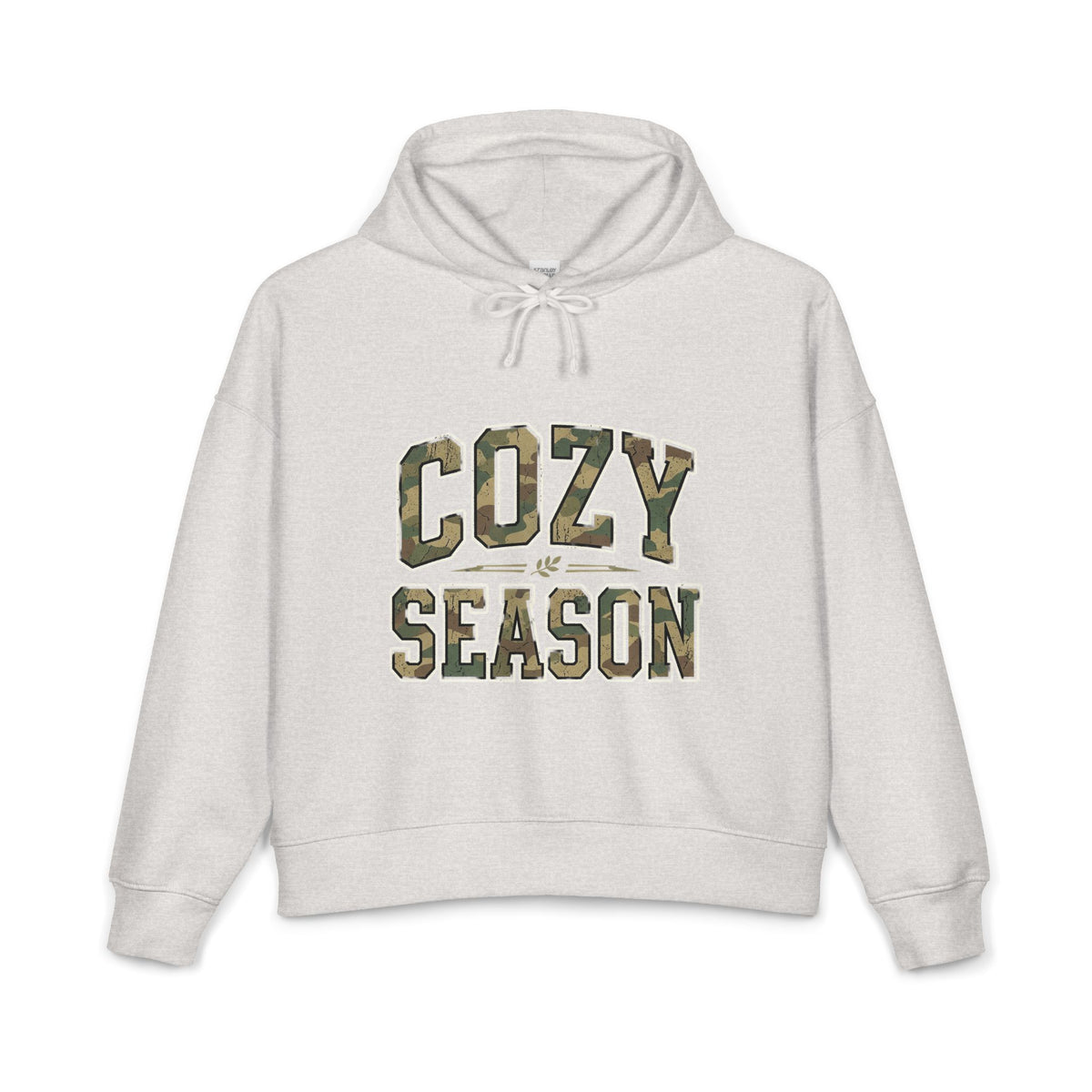 Cozy Season Hoodie — Women's Organic Mid-Weight Camo Lettering