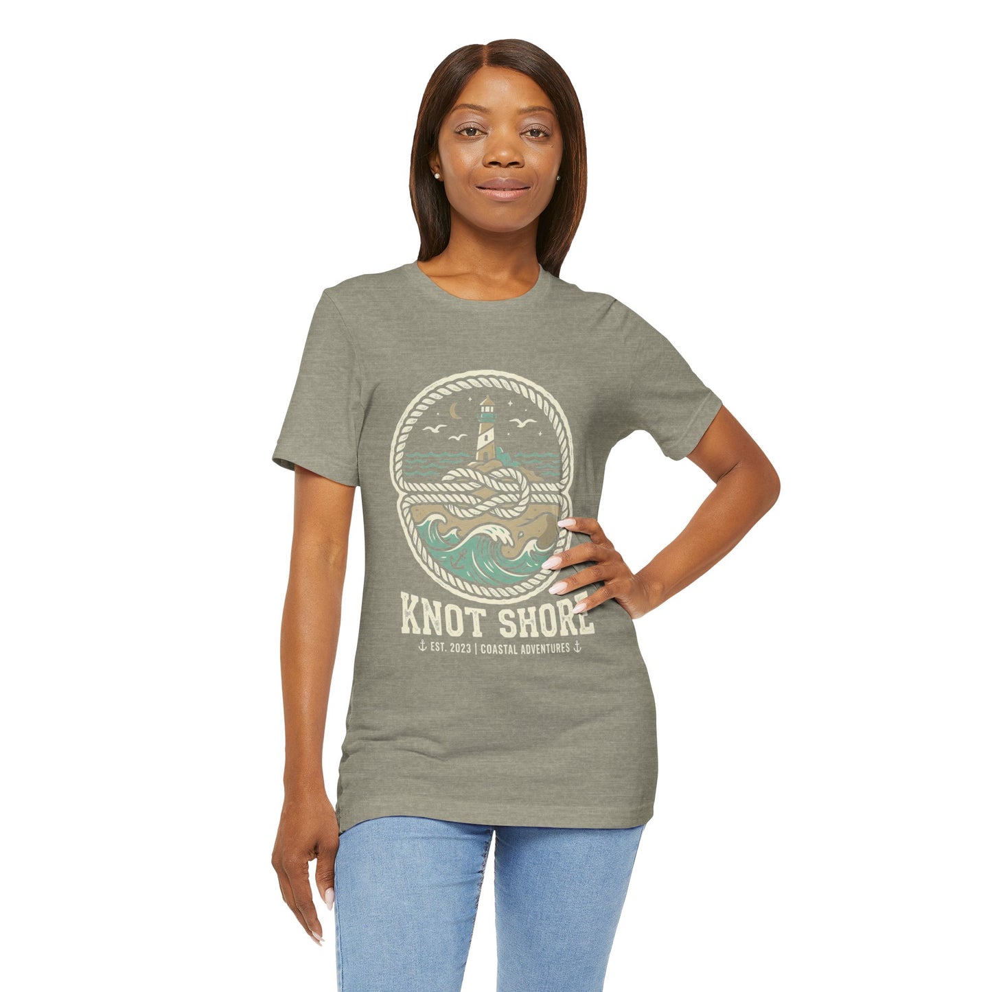 Knot Shore lighthouse rope waves T-Shirt | Coastal graphic tee