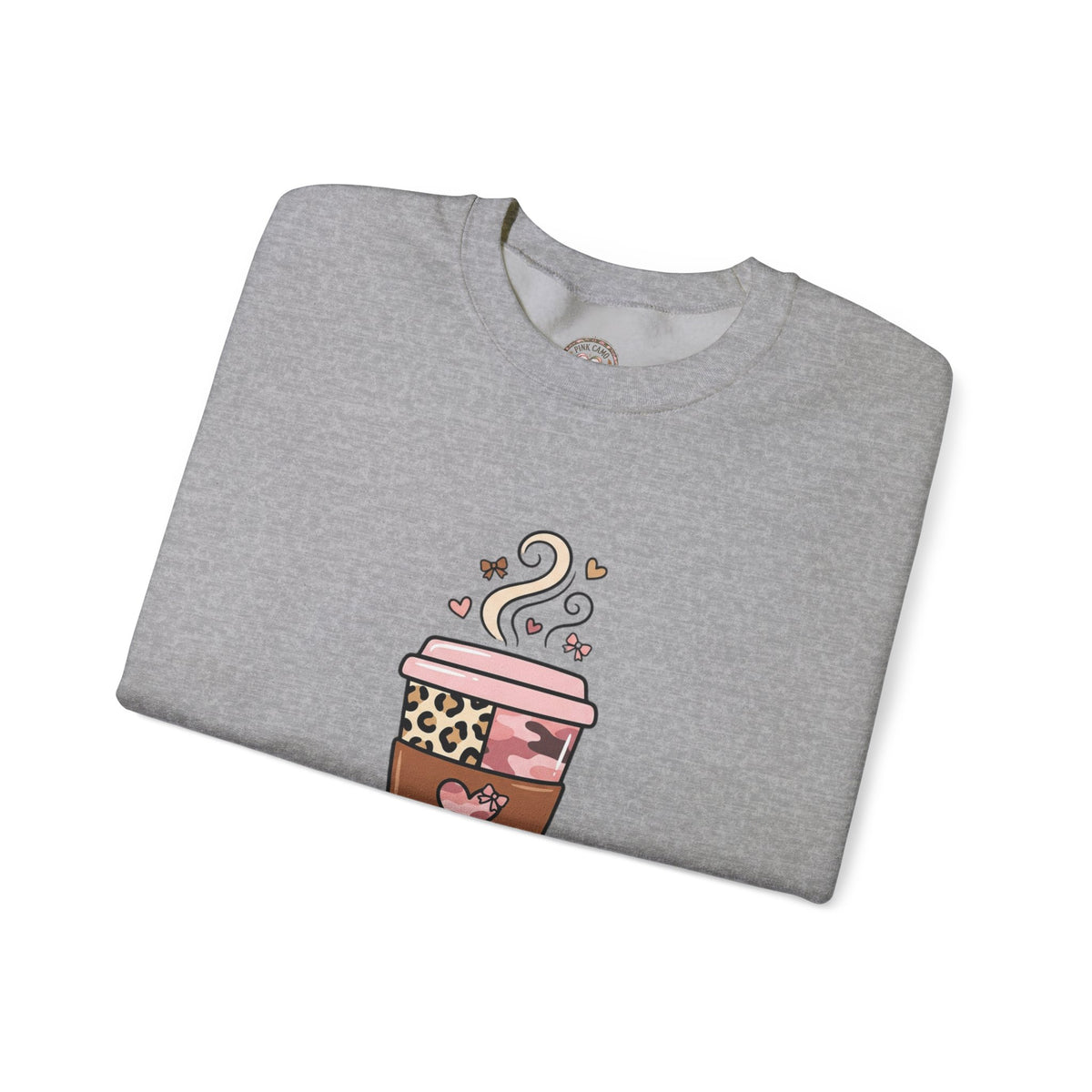 Coffee Lover Sweatshirt — Pink Leopard Coffee Cup Graphic Crewneck