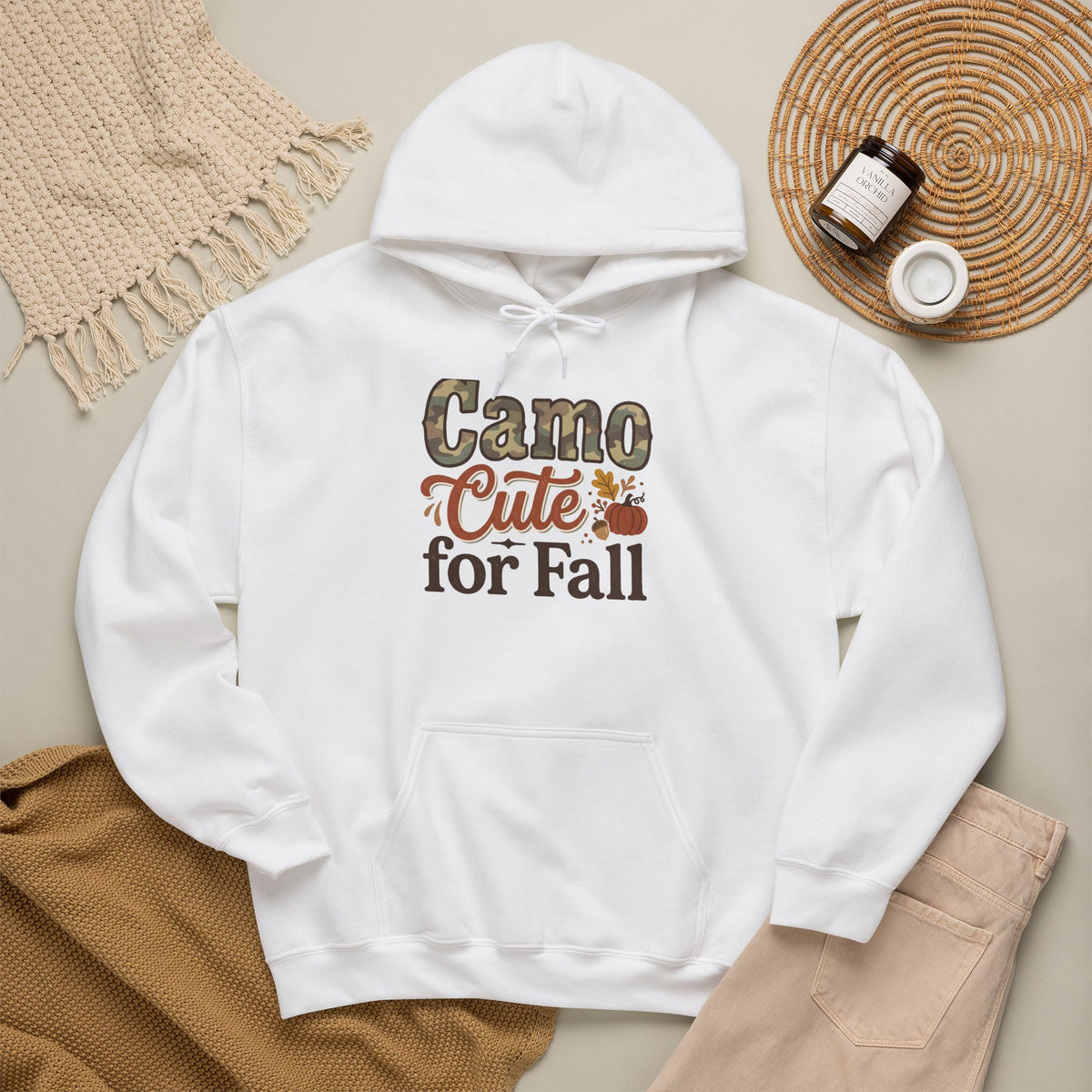 Camo Cute for Fall Hoodie — Autumn Camo Graphic Pullover for Women & Kids