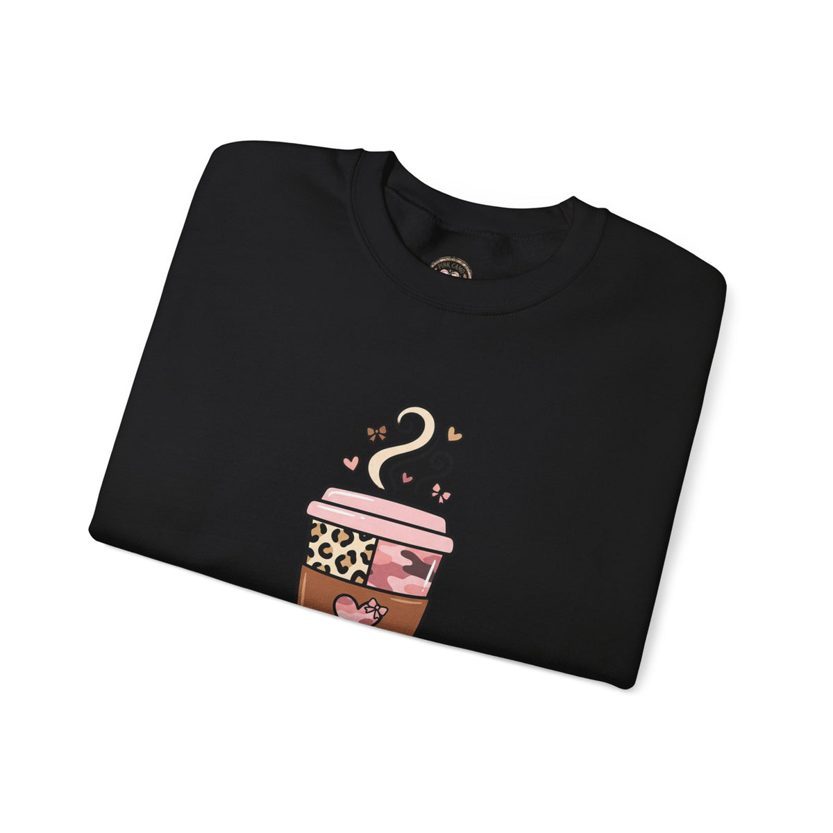 Coffee Lover Sweatshirt — Pink Leopard Coffee Cup Graphic Crewneck