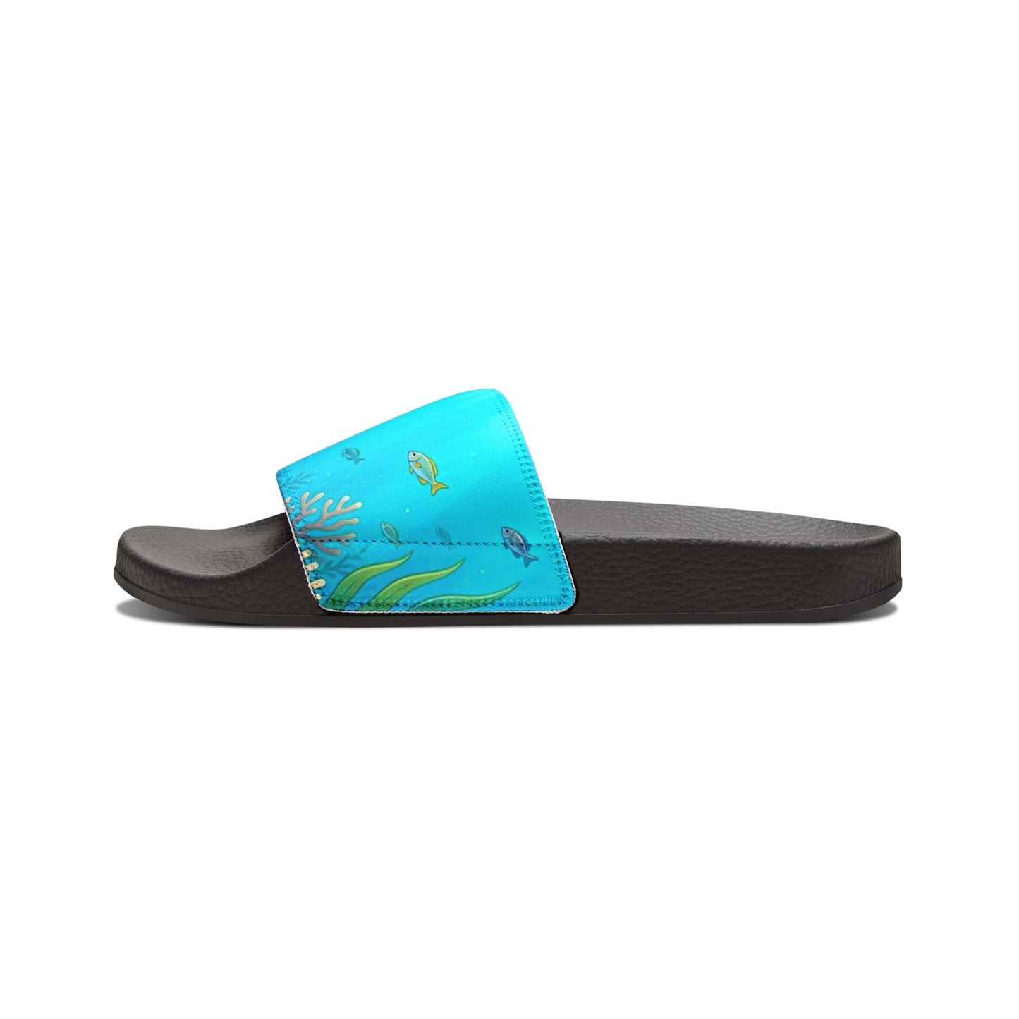 Women's Removable-Strap Slide Sandals — Aqua Gradient with Gold Leaf Accent