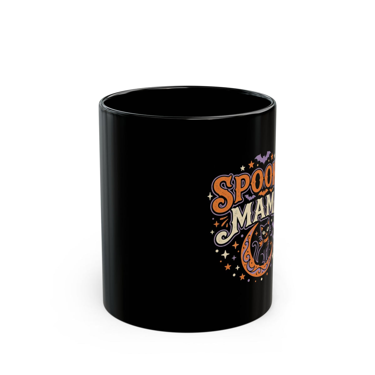 Spooky Mama Mug | Halloween cat moon design on black mug