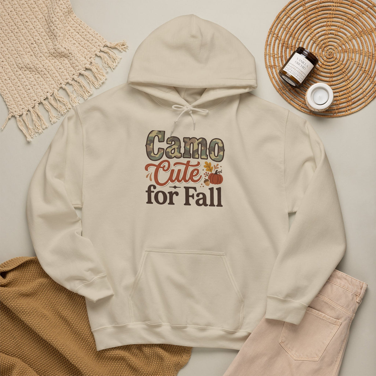 Camo Cute for Fall Hoodie — Autumn Camo Graphic Pullover for Women & Kids
