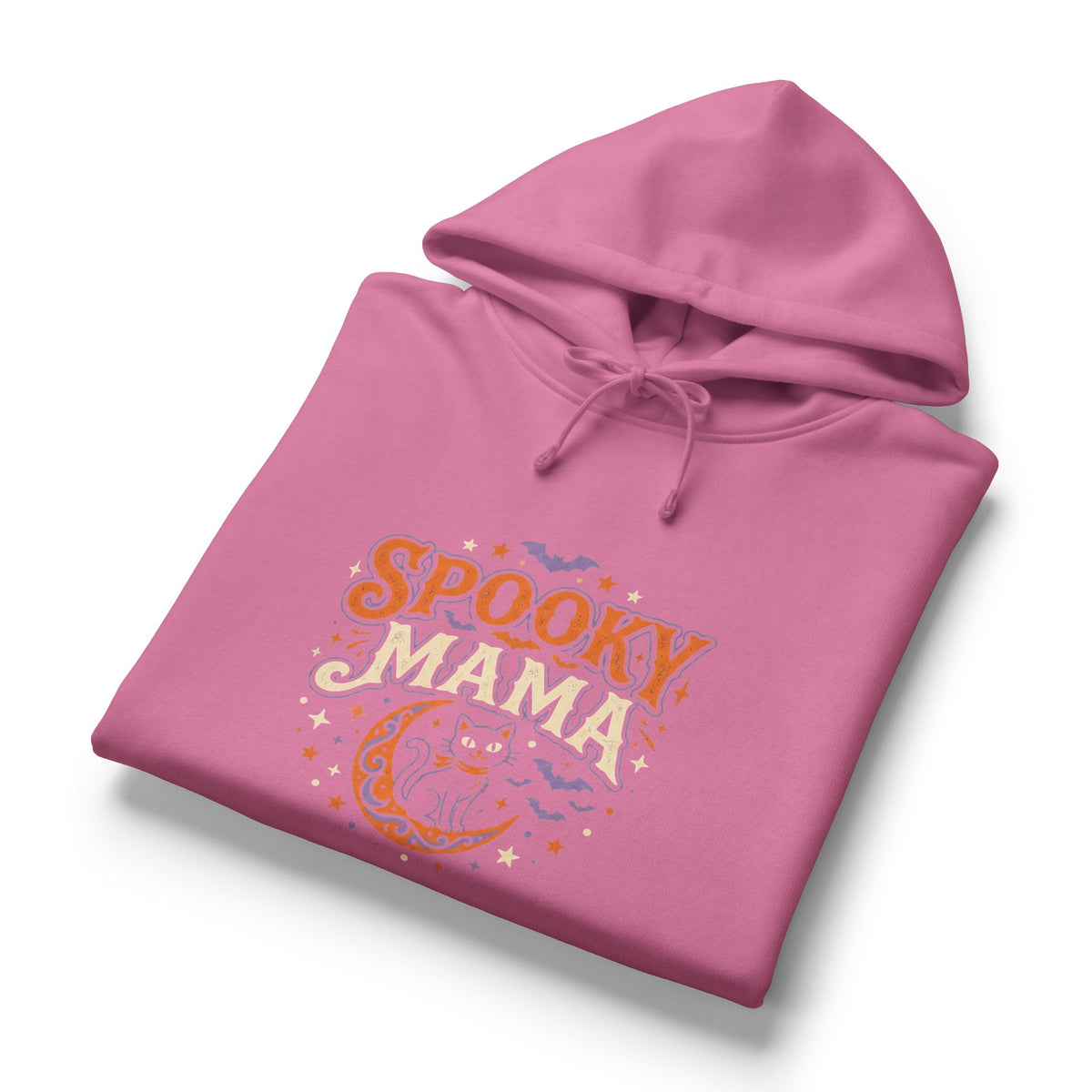 Spooky Mama Hoodie — Halloween Moon & Cat Graphic