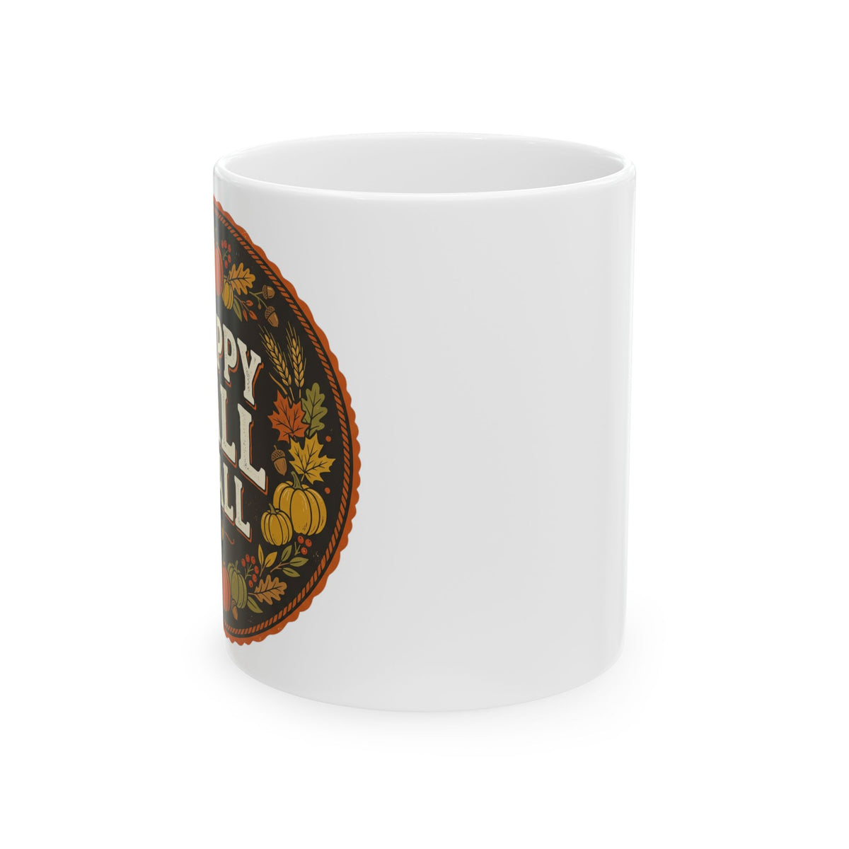 Happy Fall Y'all Ceramic Mug — Autumn Pumpkin & Leaves Coffee Cup (11oz, 15oz)