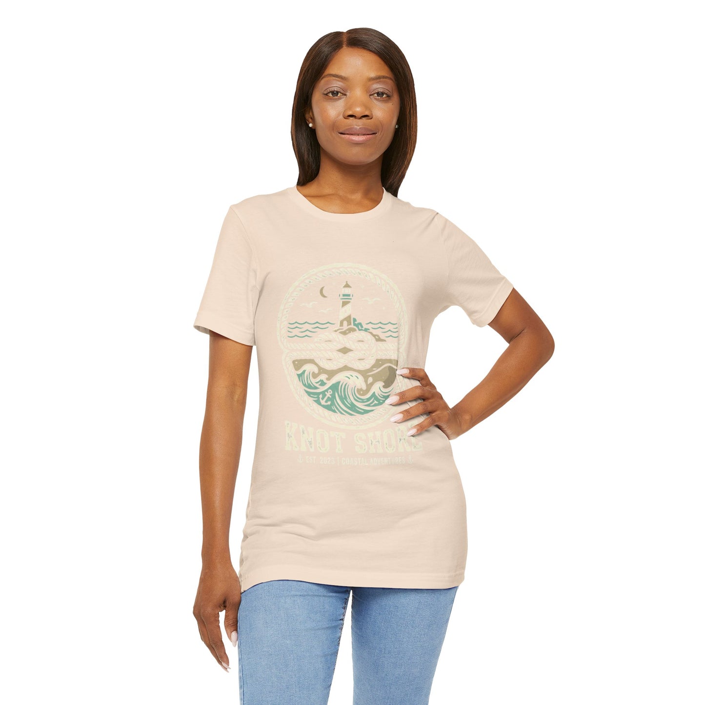 Knot Shore lighthouse rope waves T-Shirt | Coastal graphic tee