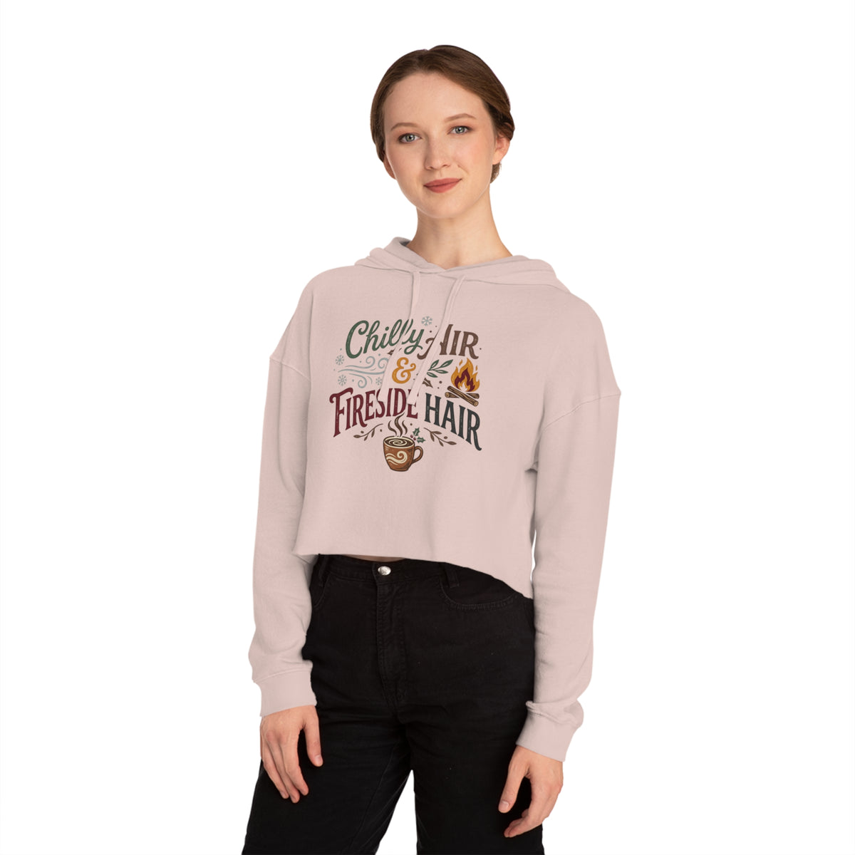 Cropped Hooded Sweatshirt — "Chilly Air & Fireside Hair" Cozy Fall Hoodie