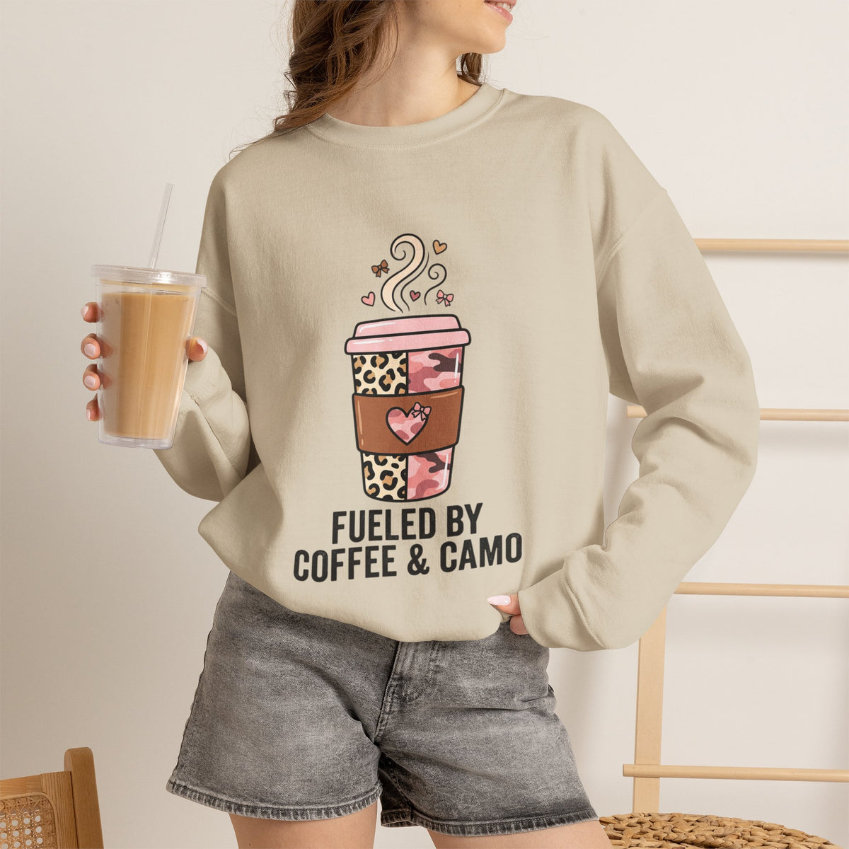Coffee Lover Sweatshirt — Pink Leopard Coffee Cup Graphic Crewneck