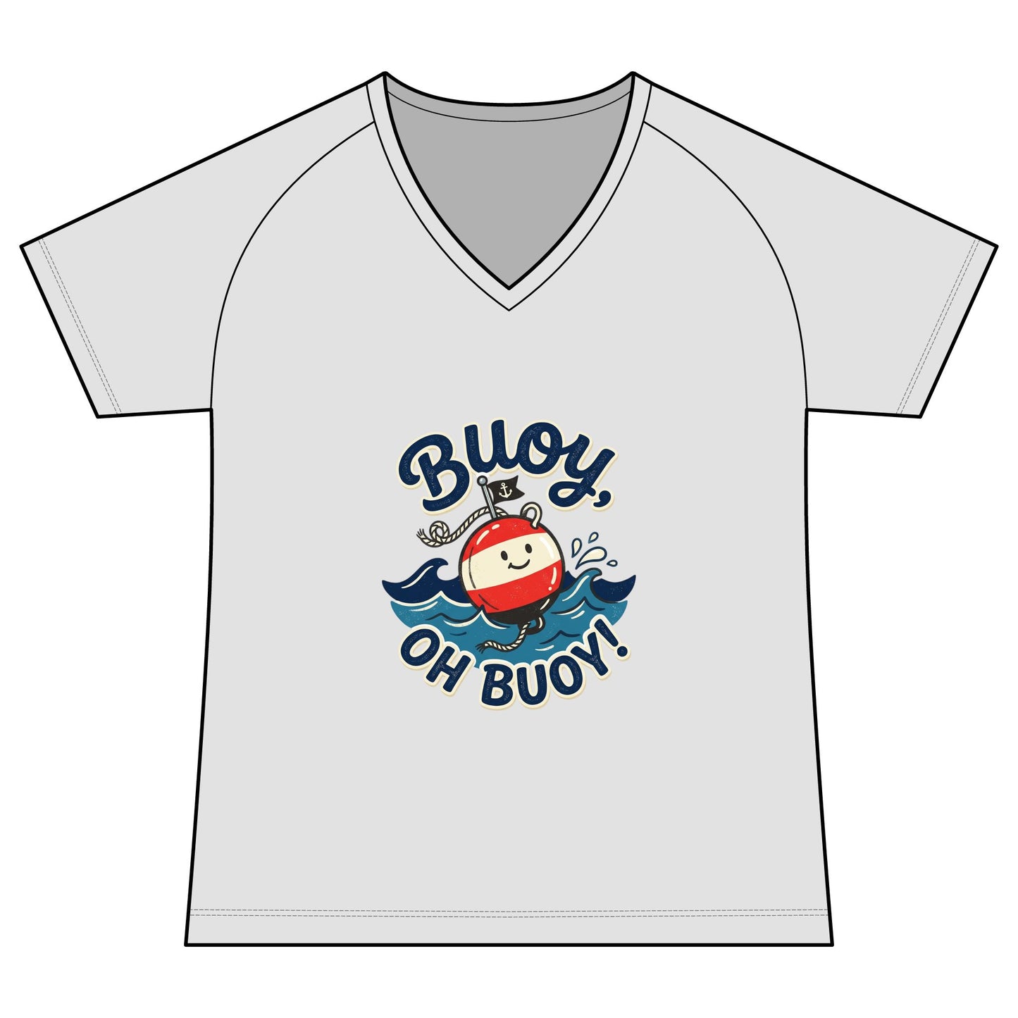 Women's V-Neck Tee — 'Buoy, Oh Buoy!' Nautical Graphic Performance Shirt