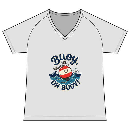 Women's V-Neck Tee — 'Buoy, Oh Buoy!' Nautical Graphic Performance Shirt