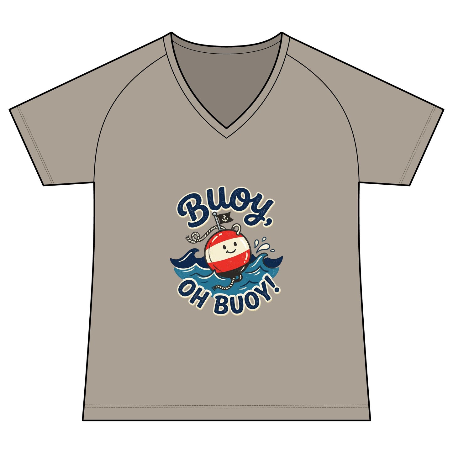 Women's V-Neck Tee — 'Buoy, Oh Buoy!' Nautical Graphic Performance Shirt