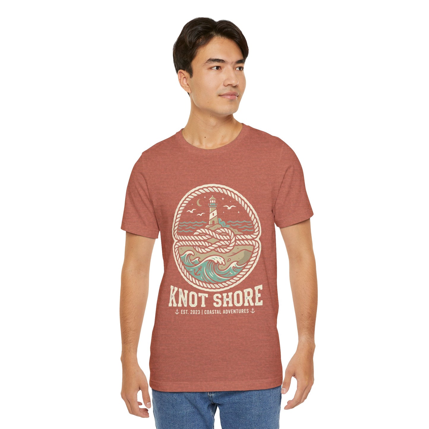 Knot Shore lighthouse rope waves T-Shirt | Coastal graphic tee