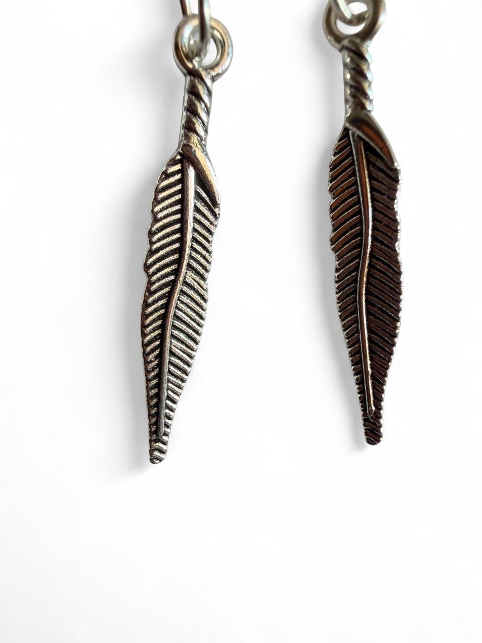 Handmade Frosted Feather Drop Earrings