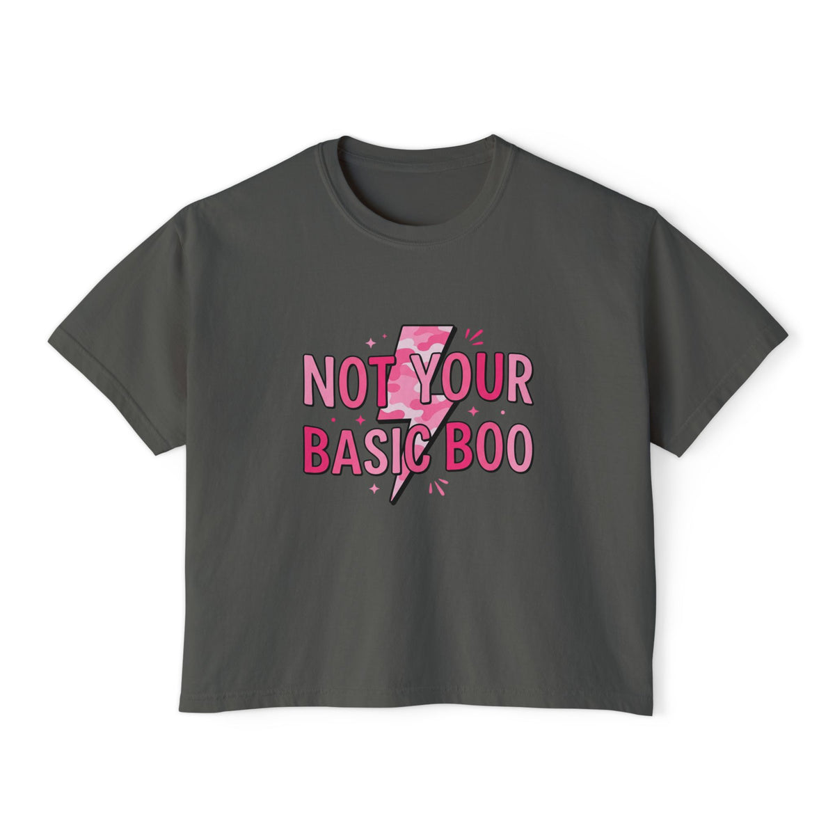 Not Your Basic Boo Women's Boxy Tee — Pink Lightning Graphic