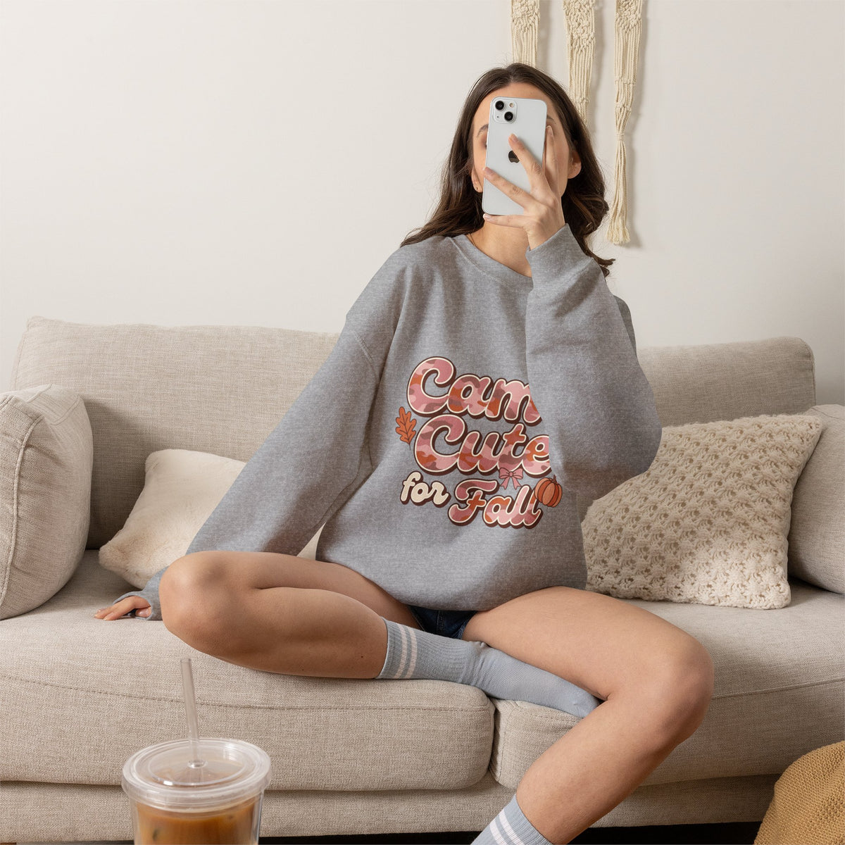 Fall 'Camo Cute for Fall' Crewneck Sweatshirt — Women's Autumn Graphic Pullover