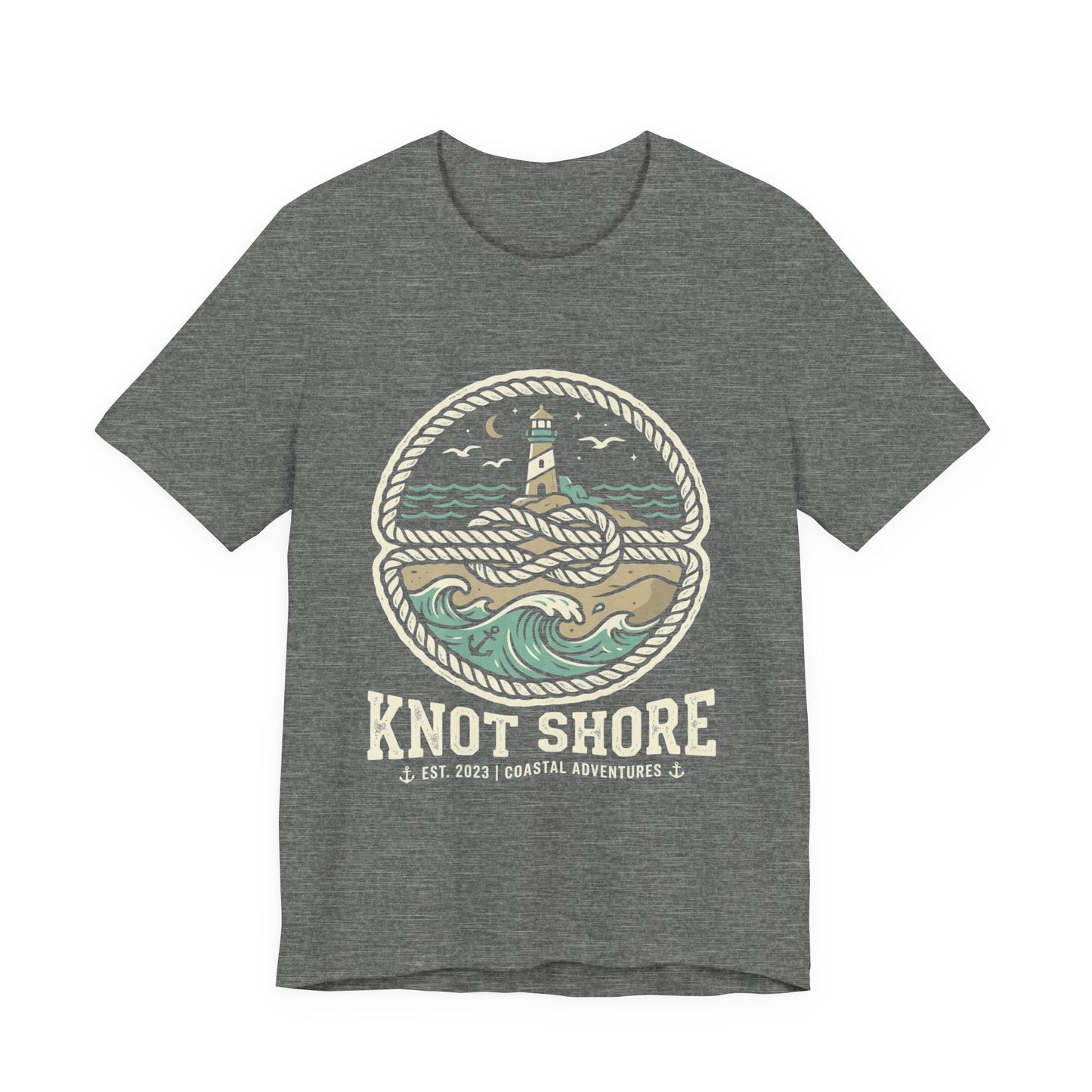 Knot Shore lighthouse rope waves T-Shirt | Coastal graphic tee